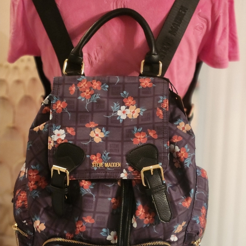 NWT ❗️ Steve Madden black multicolor floral bsolly backpack large travel orginaz - Picture 3 of 11